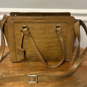 Berkely Ivy Croc Embossed Leopard tag‎ Olive green leather bag